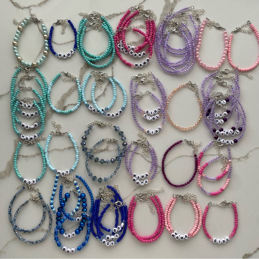 Gender Reveal Beaded Bracelets - Assorted Pastel & Jewel Tones